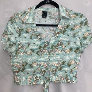 Peter Pan Disney Crop top Button down Front tie Small